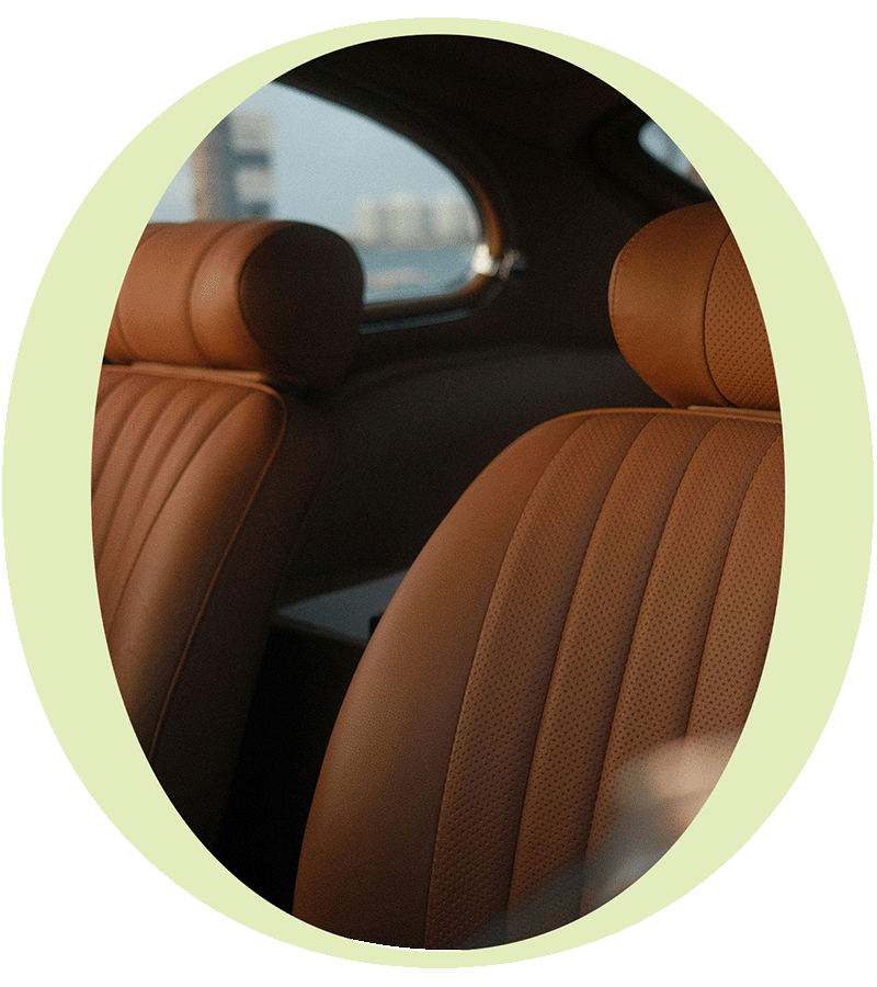 Cognac leather automotive interior seats — Oleatex automotive application